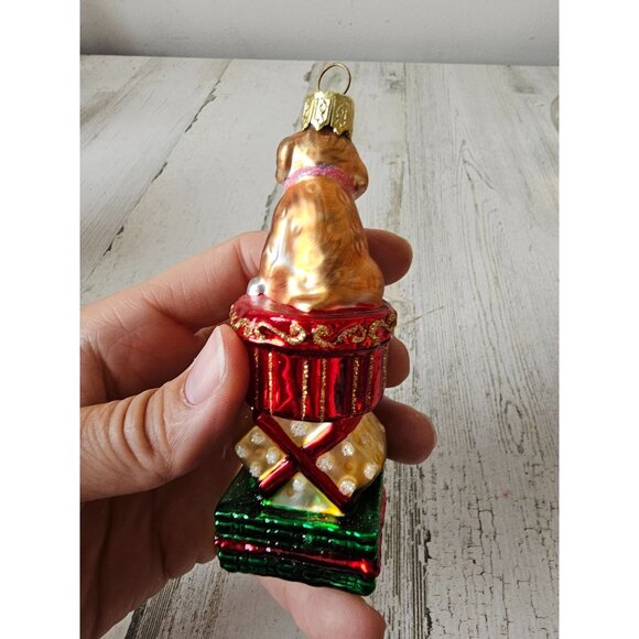 Glass dog puppy present ornament glitter Red Gold Xmas tree - Picture 5 of 8